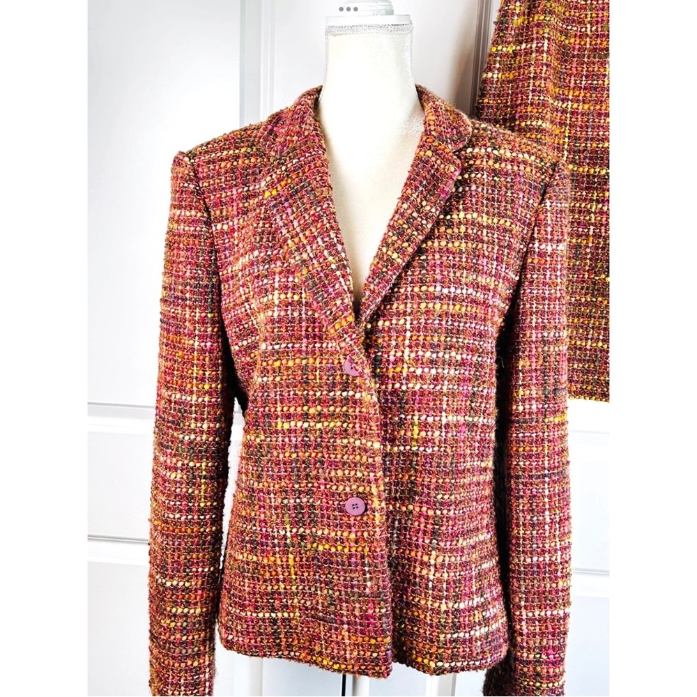 VTG TROUSERS ETC Womens 2PC Skirt Suit Boucle Tweed Textured Sz 14 Multicolor